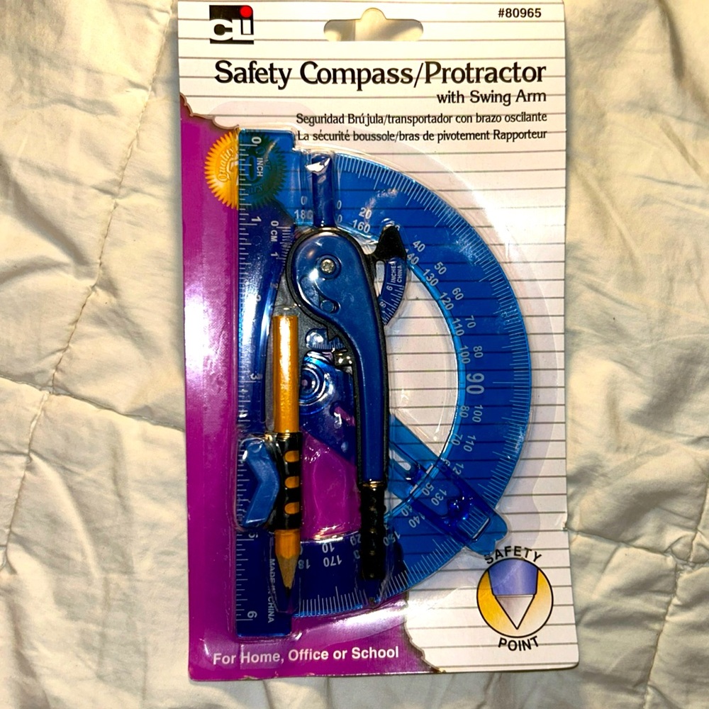 **6/$20** Safety Compass Protractor With Swing Arm - New In Package